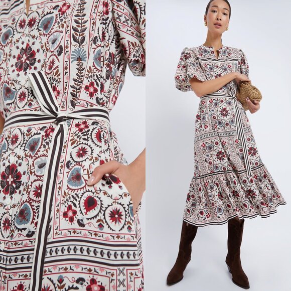 Tuckernuck Dresses & Skirts - Tuckernuck NEW Patchwork Floral Lewis Belted Classic Midi Dress Size S